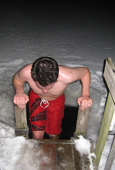 Max going in the ice hole