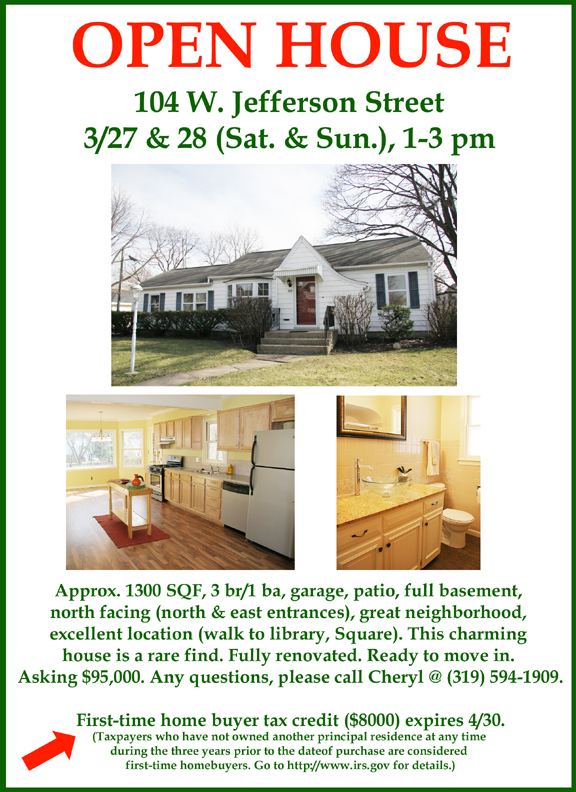 Open House 104 West Jefferson 3/27 & 3/28 1-3pm