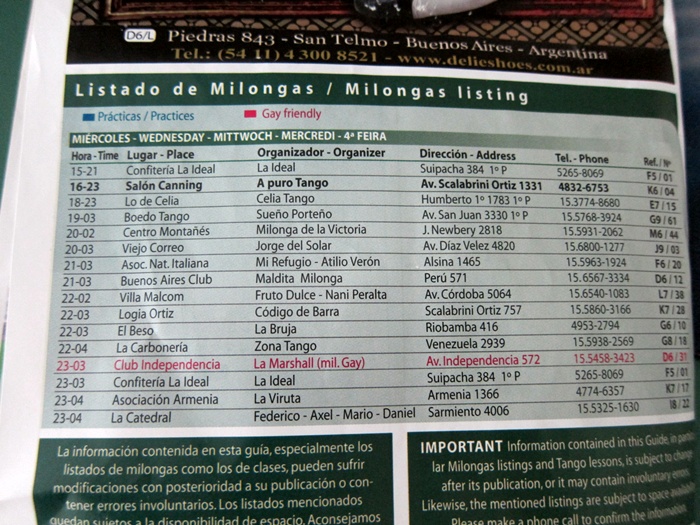 Milonga Schedule in Buenos Aires